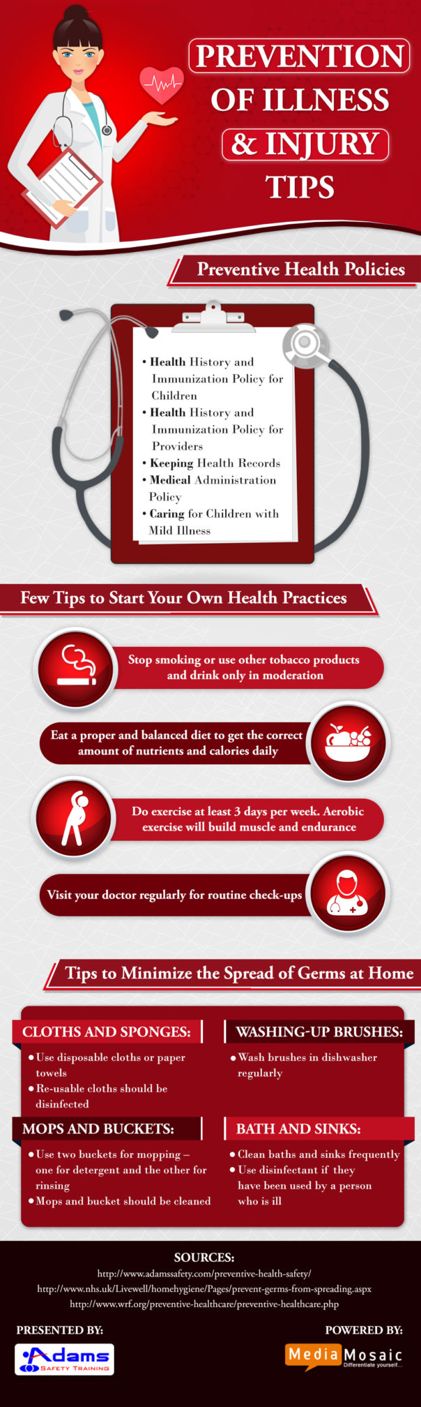 Prevention of Illness and Injury Tips - Infographic
