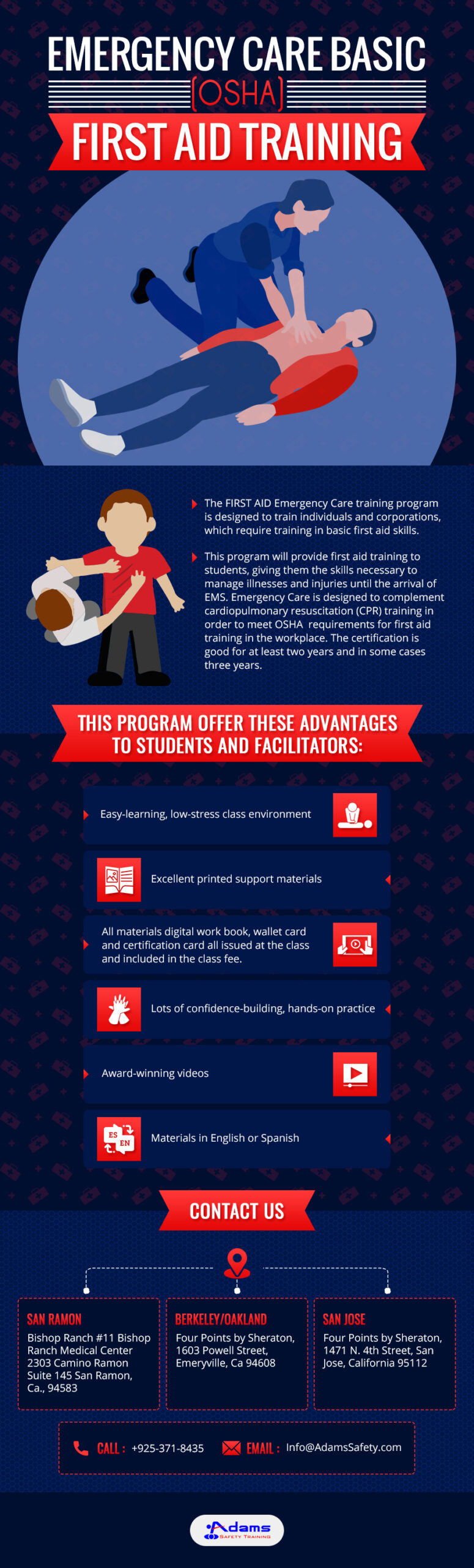 Emergency Care Basic (OSHA) First Aid Training [Infographic] Adams
