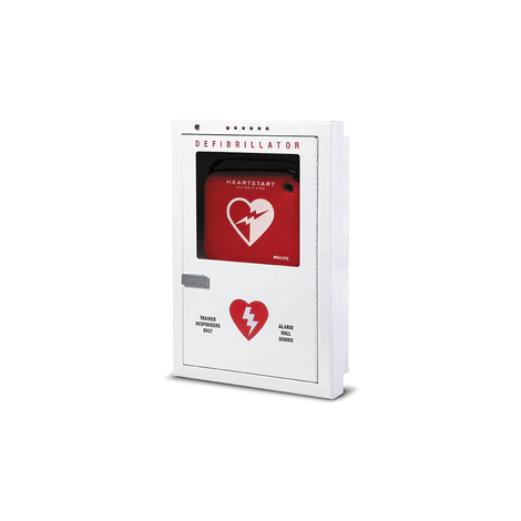 PREMIUM, SEMI-RECESSED WALL MOUNTED ALARMED METAL AED CABINET